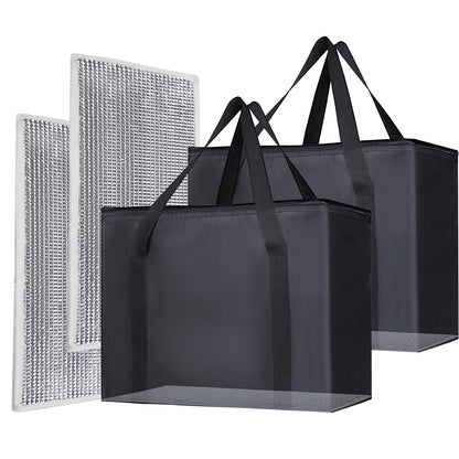 Bodaon 2-Pack Insulated Reusable Grocery Shopping Bags, X-Large, Black