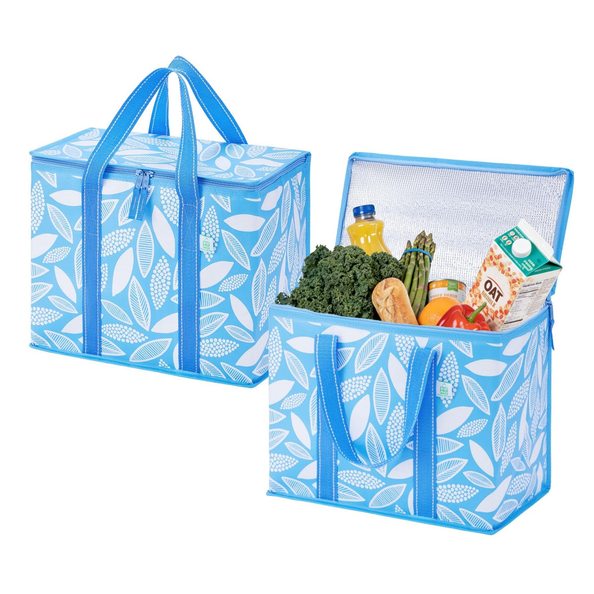 VENO 2 Pack Insulated Grocery Bags, Hard Bottom, Light Blue