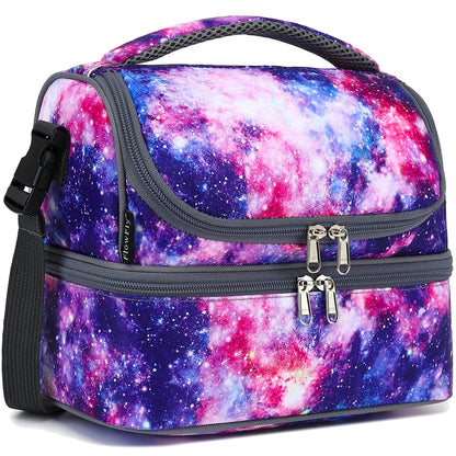 FlowFly Double Decker Cooler Insulated Lunch Bag Large Tote for Boys, Girls, Men, Women, With Adjustable Strap,Black