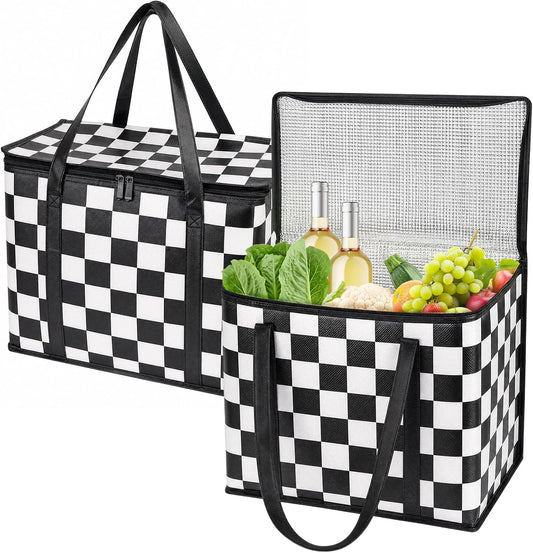 Checkered Insulated Grocery Bags 2 Pack
