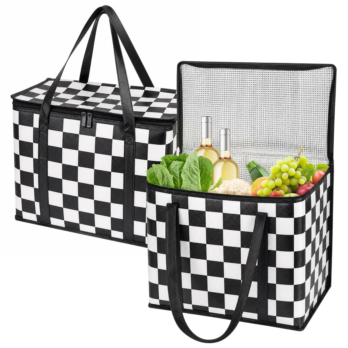 Checkered Insulated Grocery Bags 2 Pack