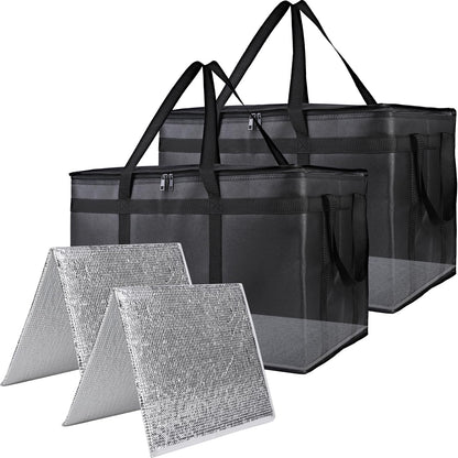 Bodaon 2-Pack Insulated Reusable Grocery Shopping Bags, Medium, Black,