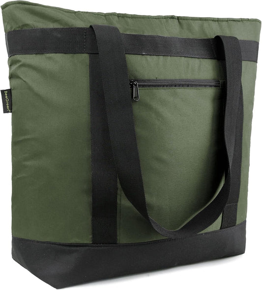 BeeGreen Cooler Bag Soft Insulated Tote for Beach Travel Grocery Shopping Lunch Portable Large Ice Coolers with Handle Hard Freezer Bags with Zippered Top Foldable Leakproof Delivery Totes Moss