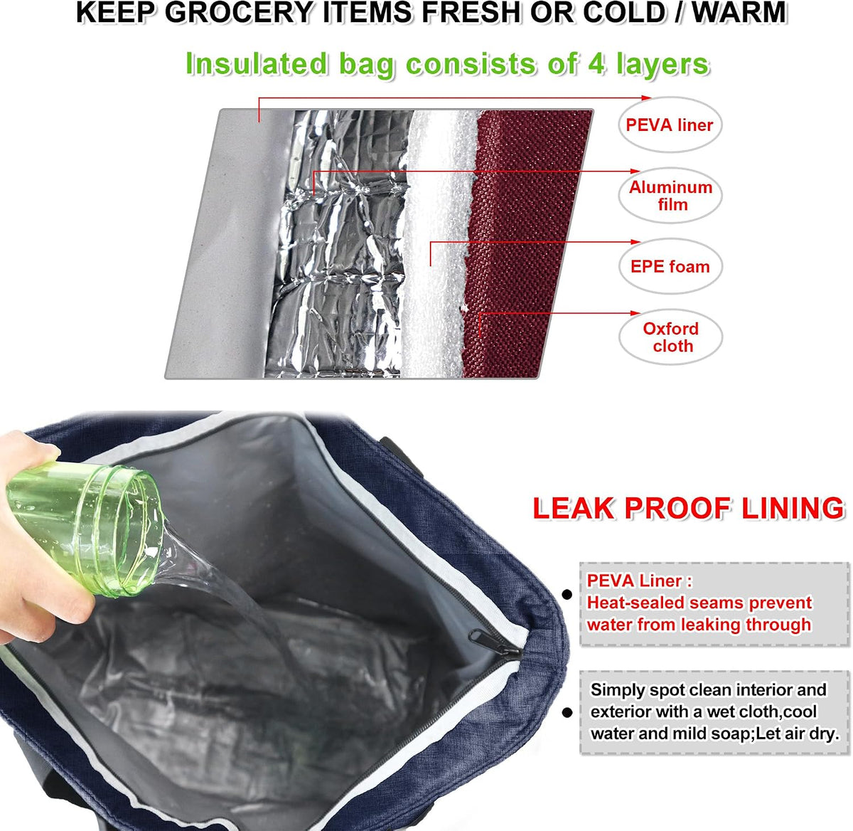 BeeGreen Cooler Bag Soft Insulated Tote for Beach Travel Grocery Shopping Lunch Portable Large Ice Coolers with Handle Hard Freezer Bags with Zippered Top Foldable Leakproof Delivery Totes Moss