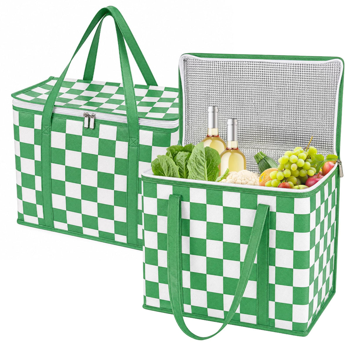 Checkered Insulated Grocery Bags 2 Pack