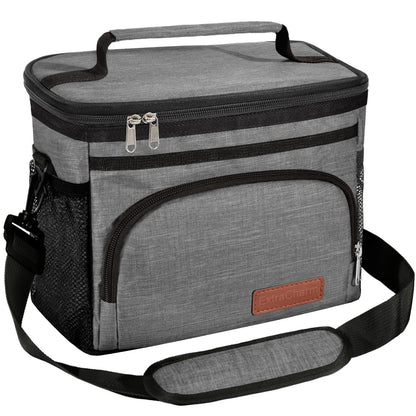 ExtraCharm Insulated Lunch Bag for Women/Men - Reusable Lunch Box for Office Picnic Hiking Beach - Leakproof Cooler Tote Bag Organizer with Adjustable Shoulder Strap for Adults - Black