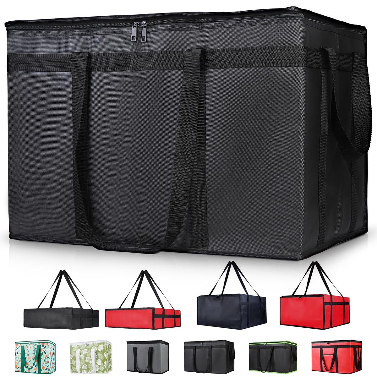 1-Pack Insulated Food Delivery Bag with Hard Bottom, 3X-Large, Black
