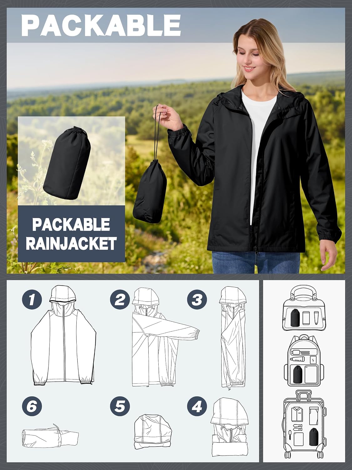 UIQUR Womens Raincoat Waterproof Lightweight Packable Rain Jacket