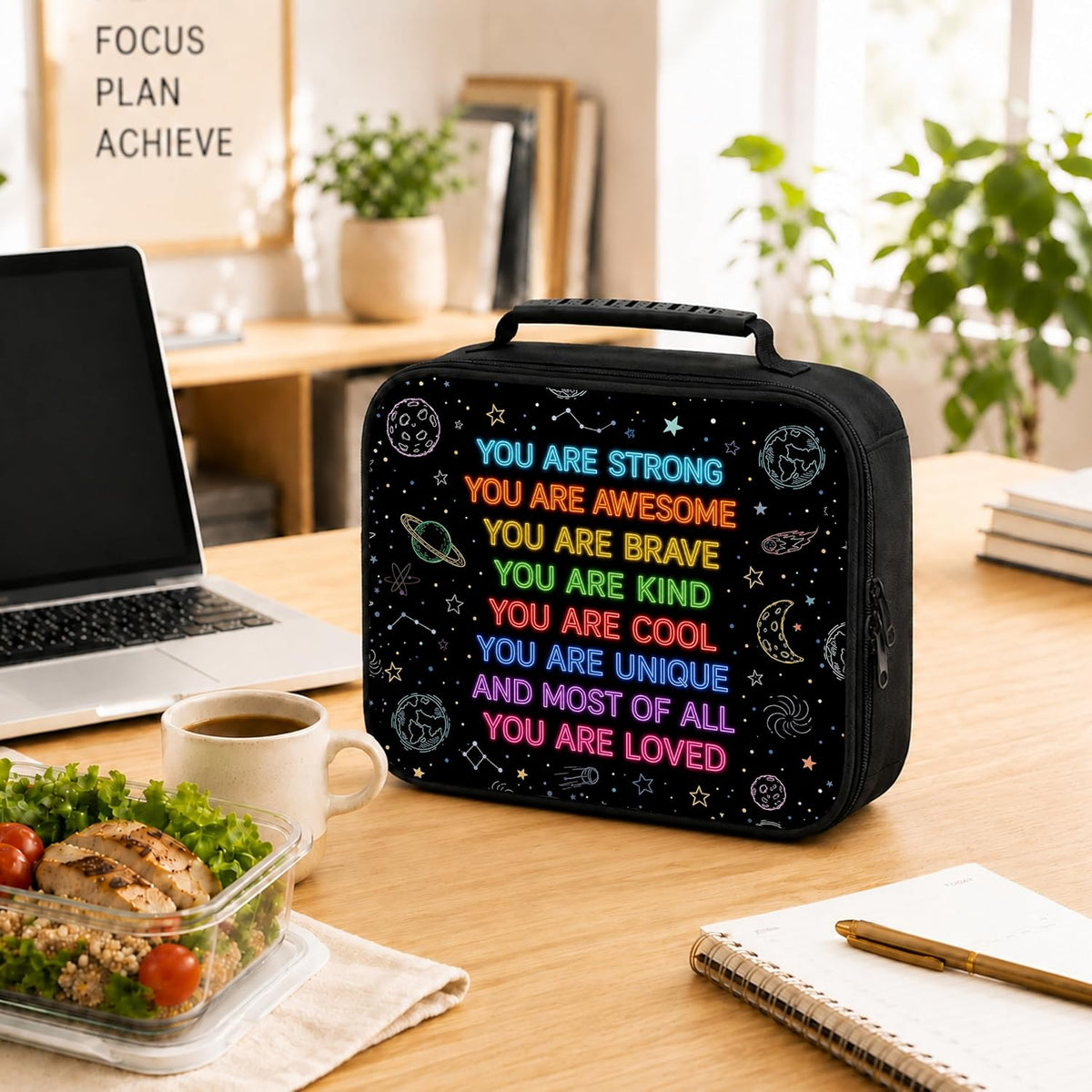 Neon Space Inspirational Lunch Bag Insulated Lunchbox