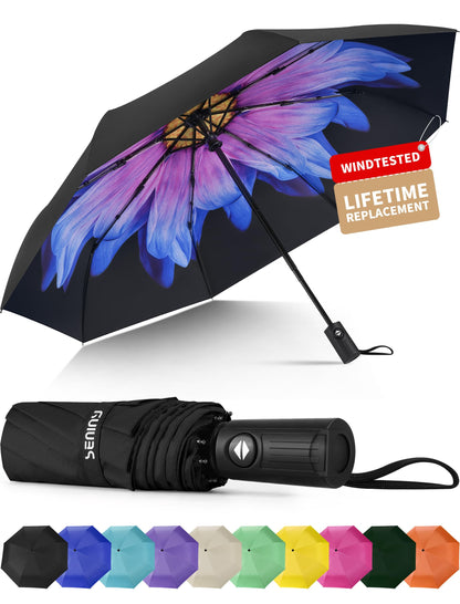 Seniny Windproof Travel Umbrella, Automatic Umbrellas for Rain, Portable & Compact Umbrellas for Backpack, Strong UV for Protection, Folding Small Sun Umbrella for Car, Walking