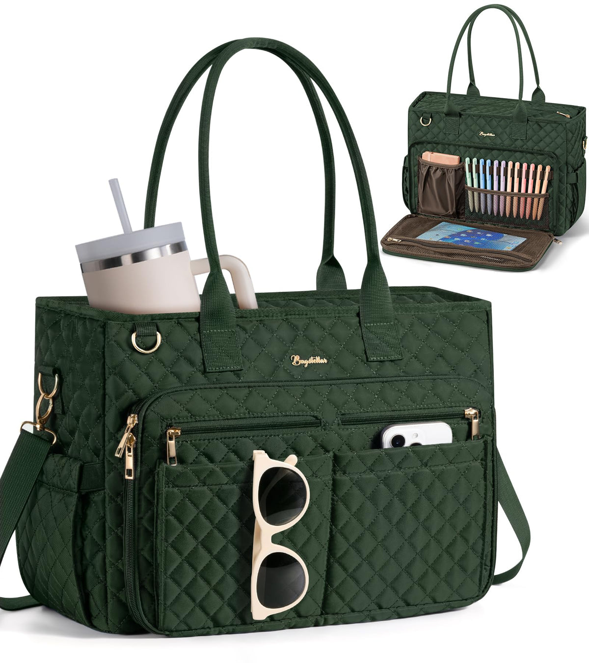 Bagstellar Teacher Tote Bag for Women, 15.6" Laptop Work Tote Computer Bag