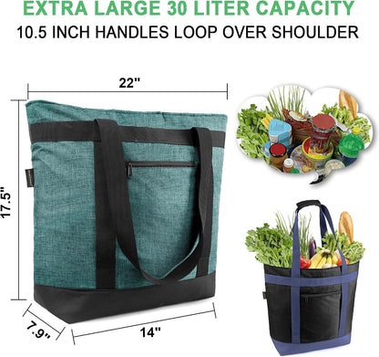 BeeGreen Cooler Bag Soft Insulated Tote for Beach Travel Grocery Shopping Lunch Portable Large Ice Coolers with Handle Hard Freezer Bags with Zippered Top Foldable Leakproof Delivery Totes Moss