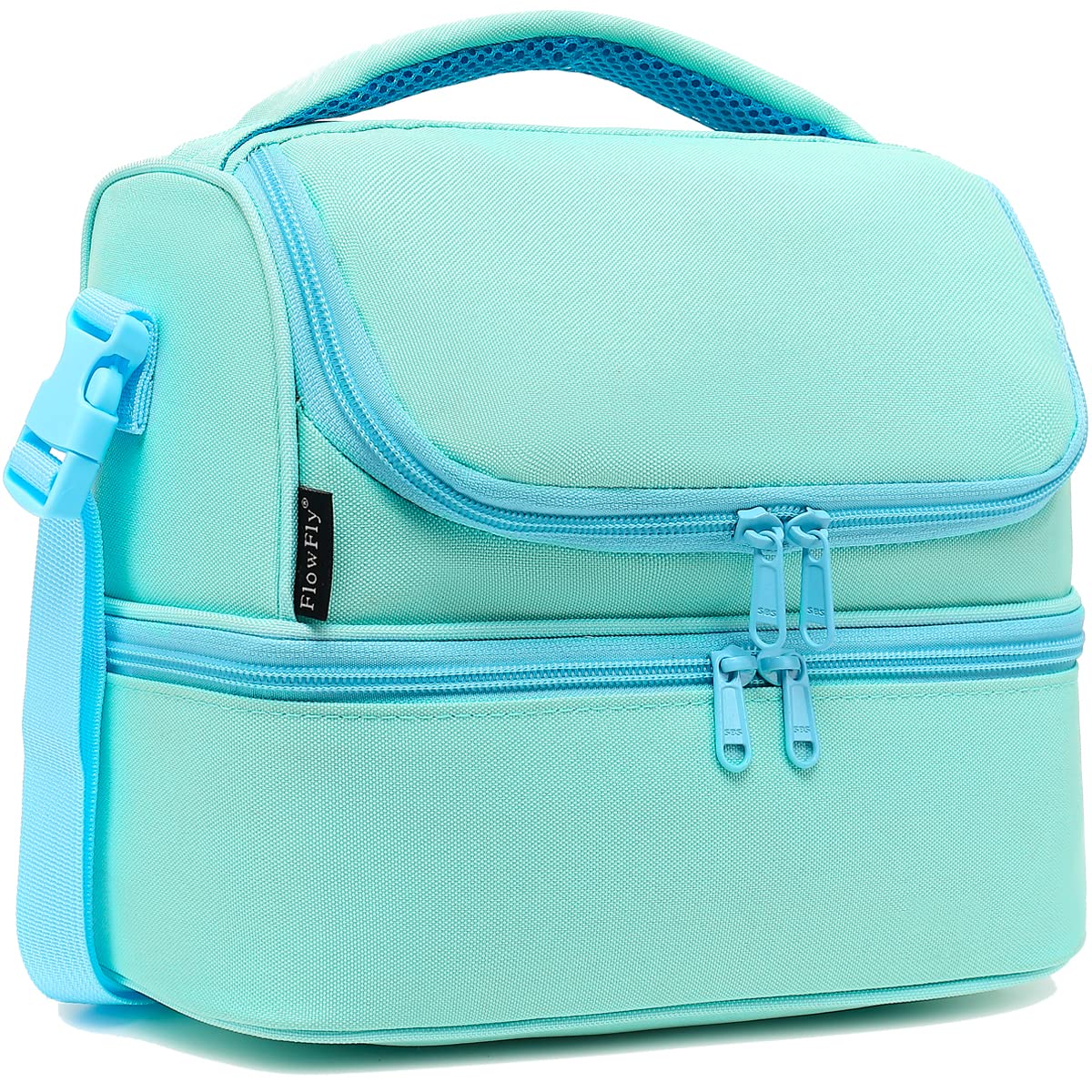 FlowFly Double Decker Cooler Insulated Lunch Bag Large Tote for Boys, Girls, Men, Women, With Adjustable Strap,Black
