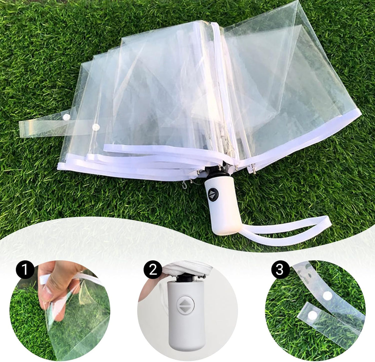Clear Umbrella Automatic Open Foldable, Transparent Collapsible Umbrella
