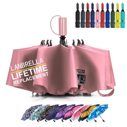 LANBRELLA Compact Reverse Folding Umbrella Auto Windproof Travel Umbrella
