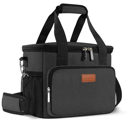 Femuar Reusable Lunch Box for Men/Women - Insulated Lunch Bag Leakproof Lunchbox for Work Office Picnic Beach - Freezable Lunch Cooler Bag with Adjustable Shoulder Strap - Black