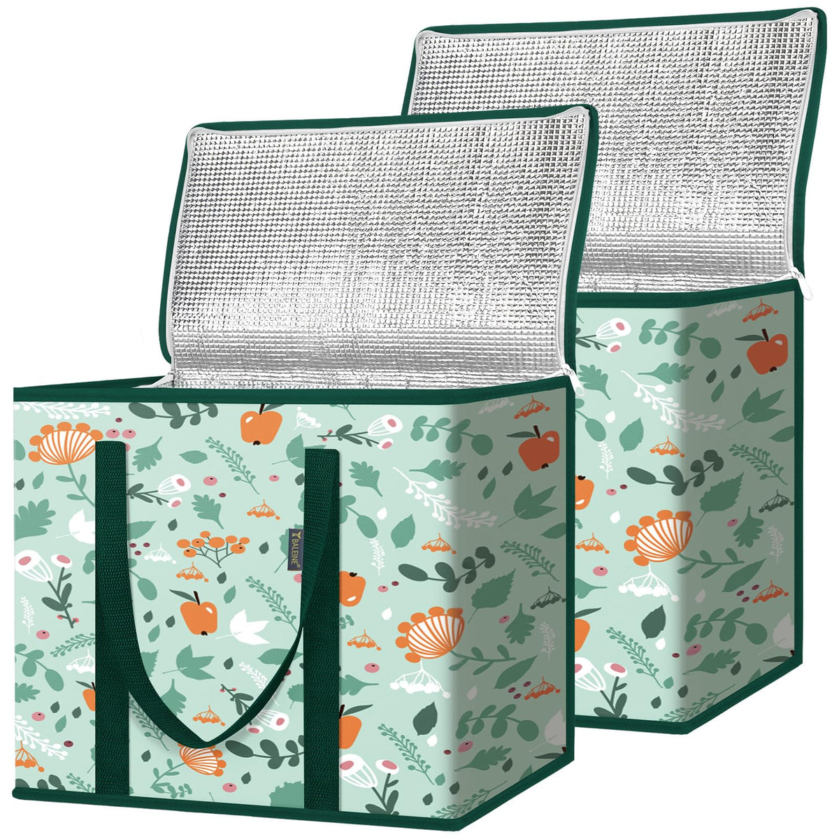 BALEINE Insulated Reusable Grocery Bags with Zippered Top, Large Cooler Bag