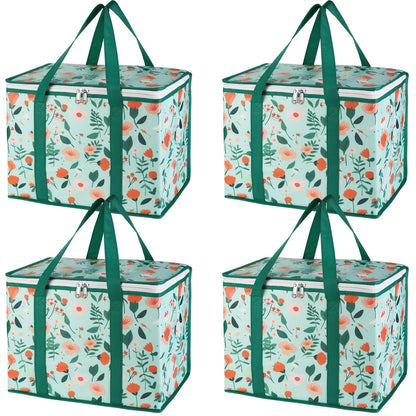 Bodaon 4-Pack Insulated Reusable Grocery Shopping Bag, X-Large Cooler, Blue