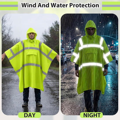 Coume Hi Vis Rain Poncho Adult Reflective Raincoat