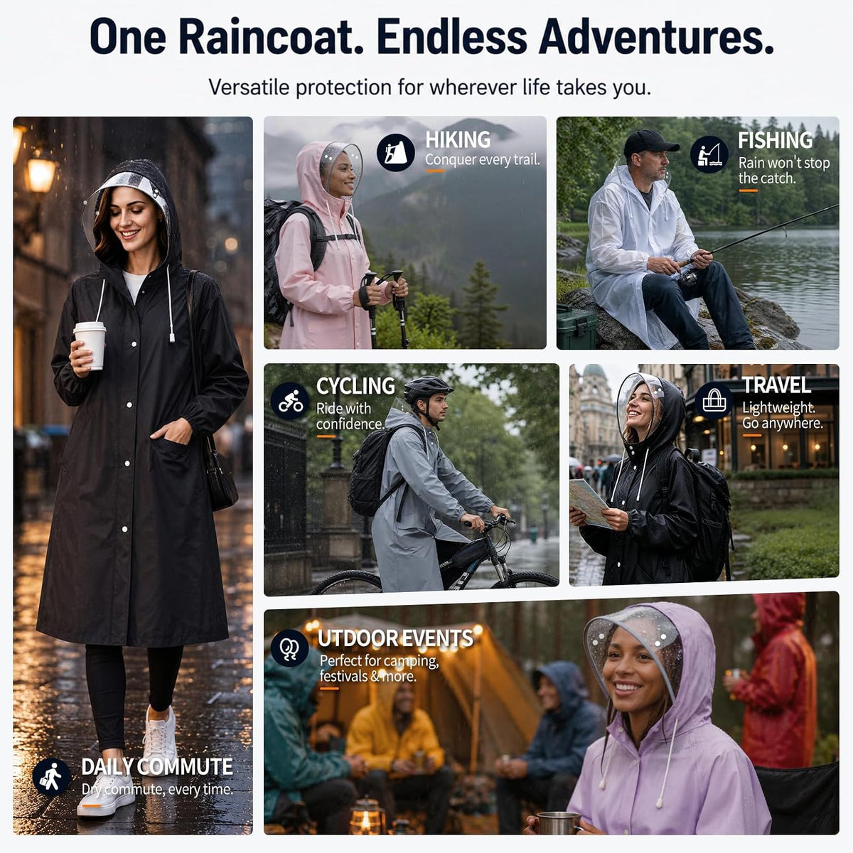 Women's EVA Raincoat, Waterproof Hooded Long Rain Poncho