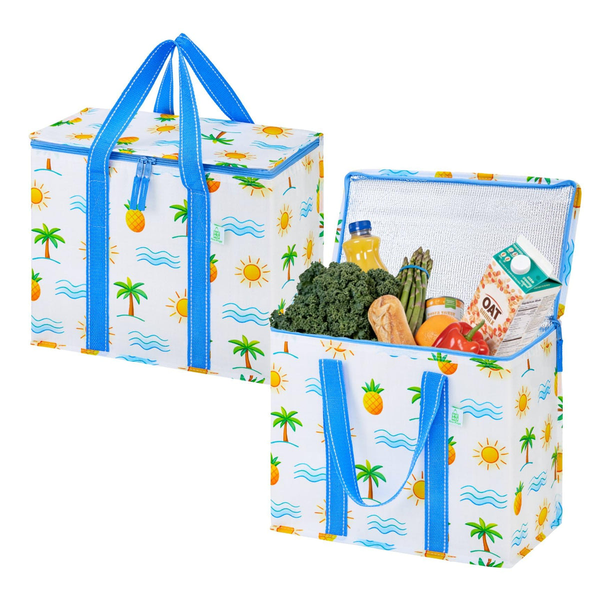 VENO 2 Pack Insulated Grocery Bags, Hard Bottom, Windowpane