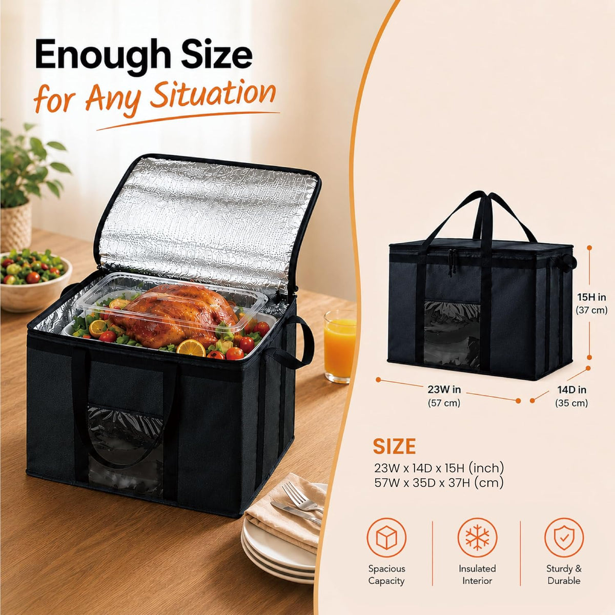 NZ home Insulated Food Bag, Portable Cooler Tote (3XL, Black, 1 Pack)
