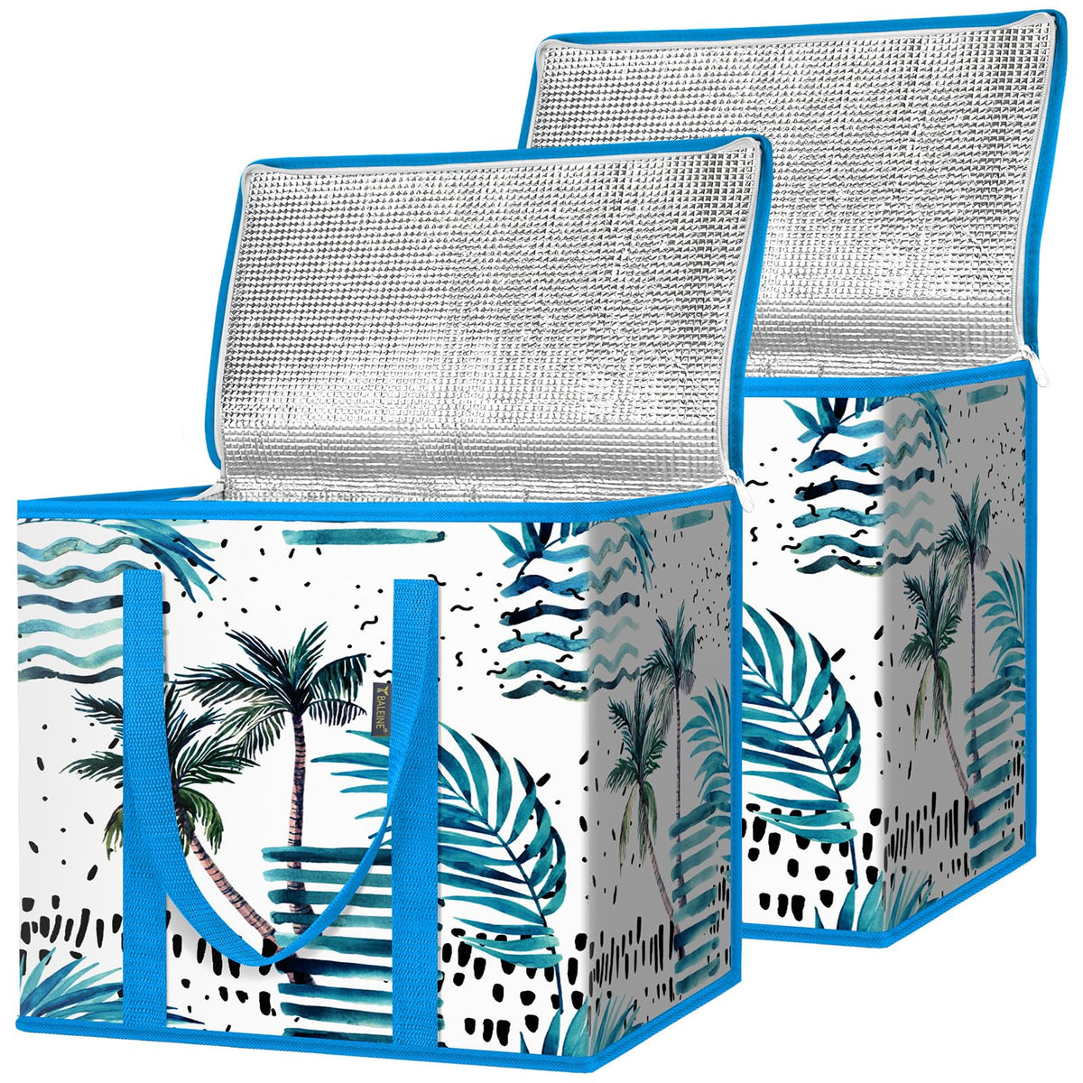 BALEINE Insulated Reusable Grocery Bags with Zippered Top, Large Cooler Bag