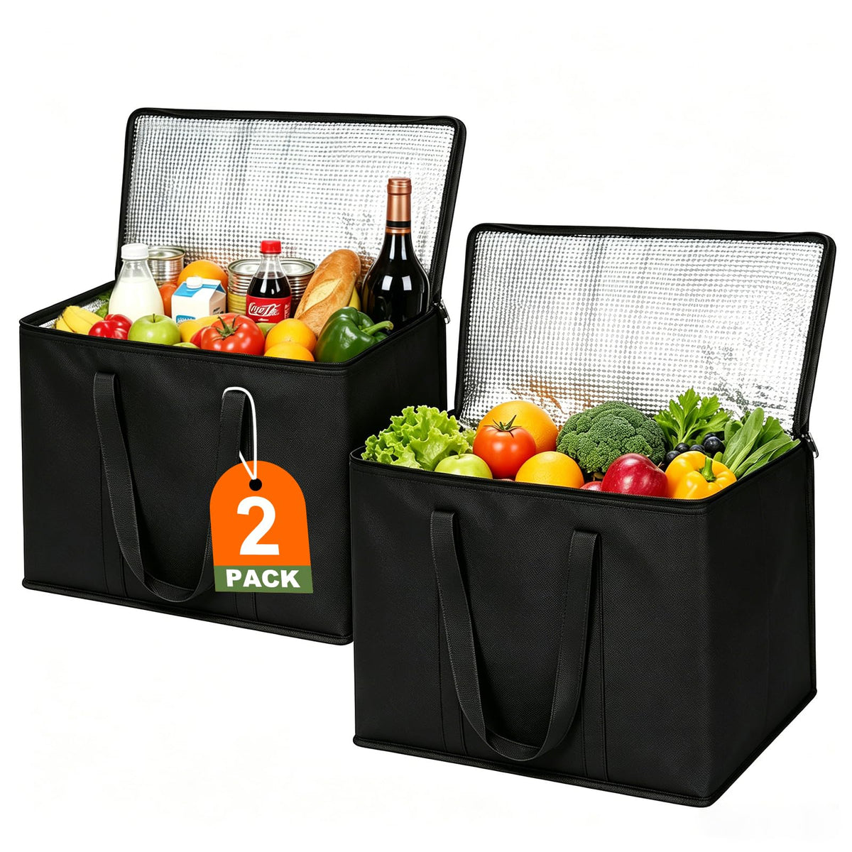 JNYONG 4 Pack Insulated Reusable Grocery Shopping Bags with zippered top