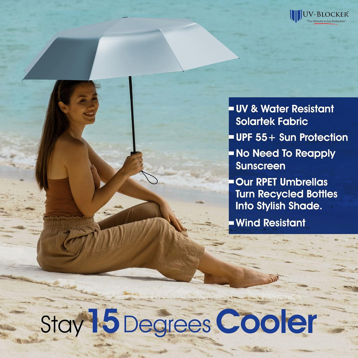 UV-Blocker Sun Umbrella UV Protection Single Canopy - Auto Open/Close, Wind-resistant Sun Umbrella with 50+ UPF