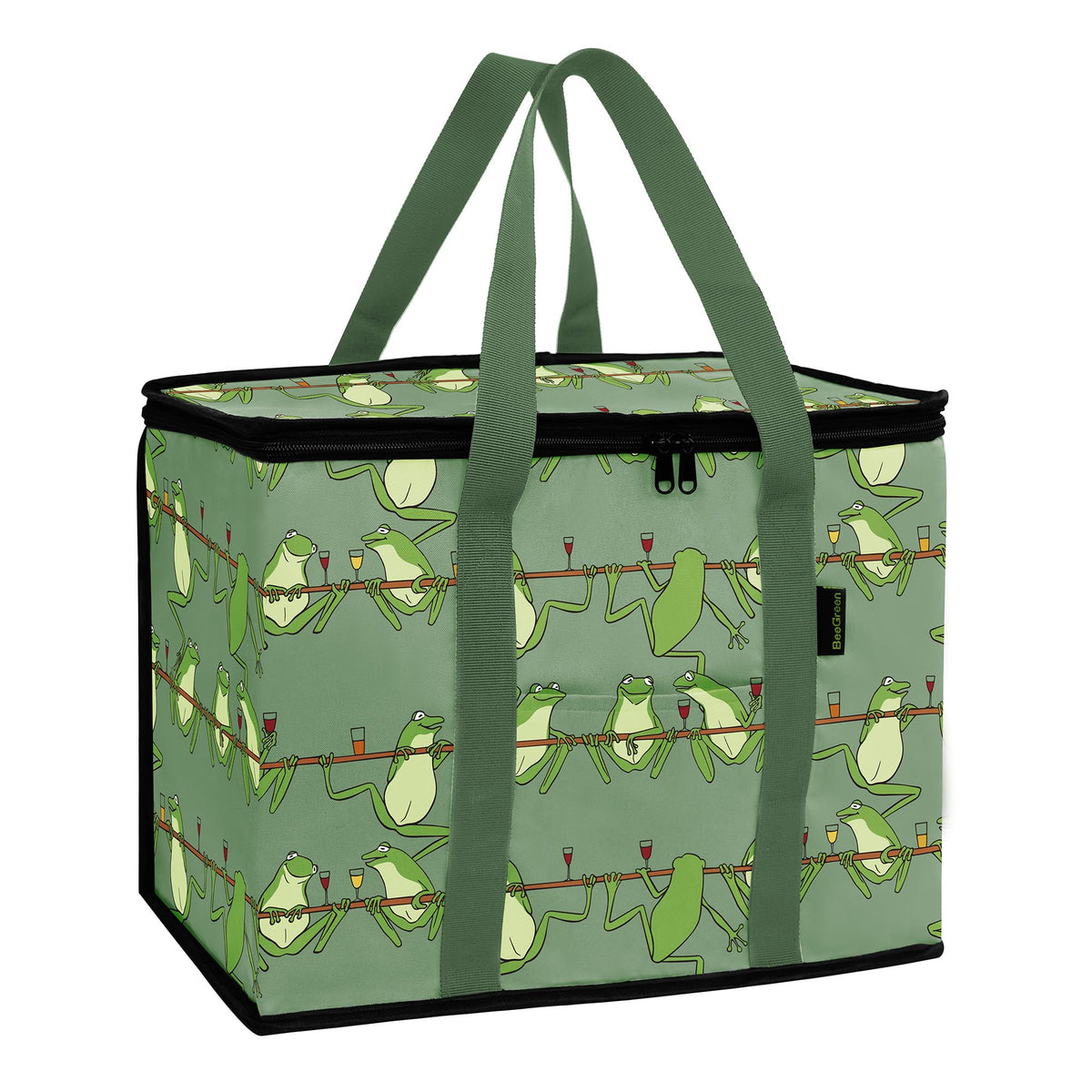 BeeGreen Cooler Bag Soft Insulated Tote for Beach Travel Grocery Shopping Lunch Portable Large Ice Coolers with Handle Hard Freezer Bags with Zippered Top Foldable Leakproof Delivery Totes Moss