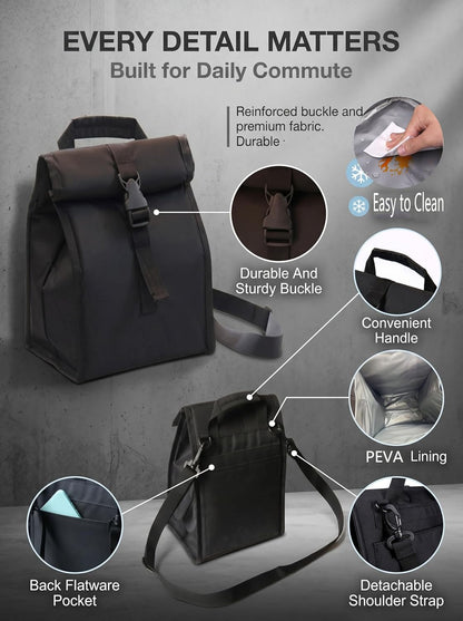 ZM-YOUTOO Insulated Foldable Lunch Bag- Lightweight Portable with Adjustable Shoulder Strap Lunch Box for Men, Women, Office, Work, Picnic, Hiking and Beach