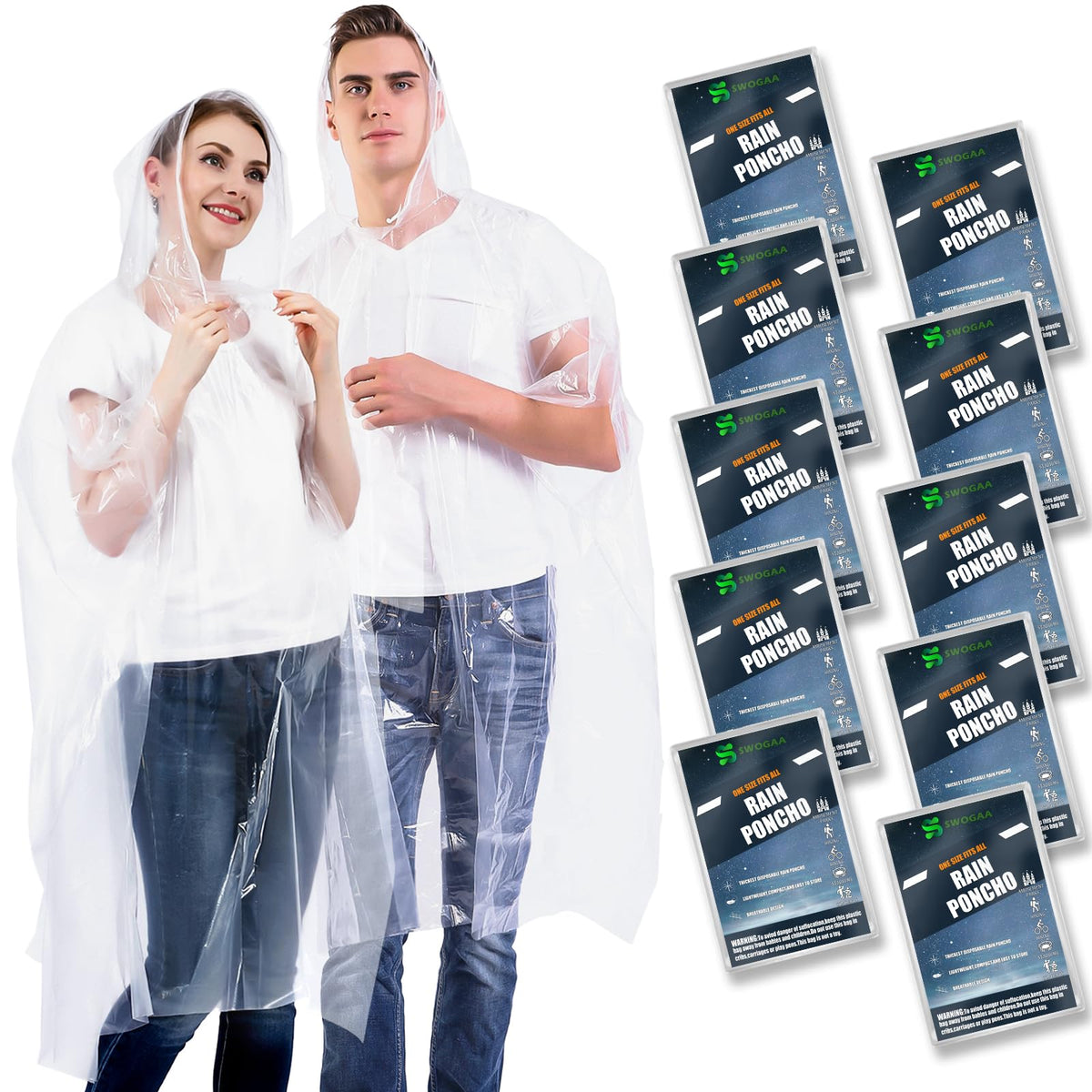 Disposable Rain Ponchos for Kids & Adults 6/10 Pack Extra Thick
