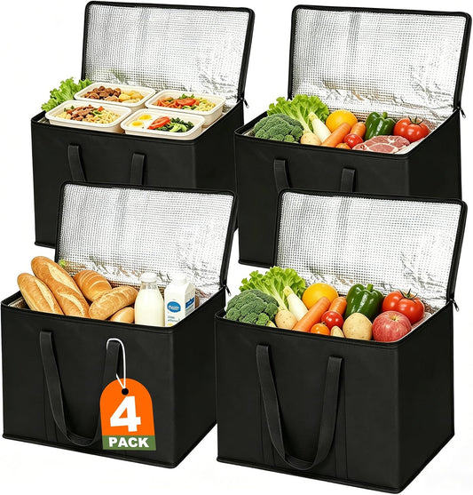 JNYONG 4 Pack Insulated Reusable Grocery Shopping Bags with zippered top