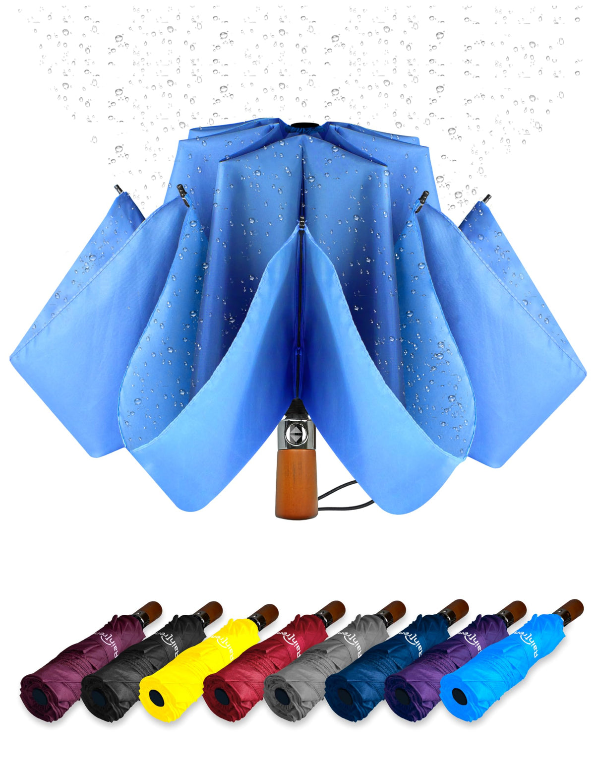 Raintrend Windproof Travel Umbrellas for Rain Automatic +10% Bigger Canopy Strong Frame Compact Folding Portable Umbrella for Women Men Backpack Purse