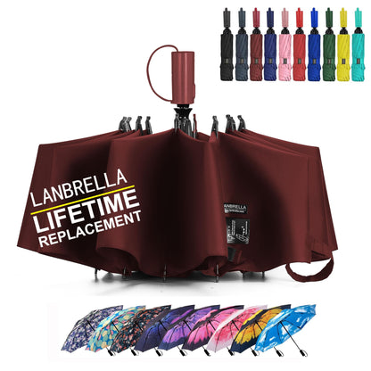 LANBRELLA Compact Reverse Folding Umbrella Auto Windproof Travel Umbrella