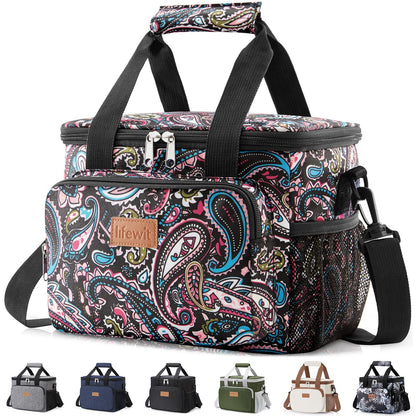 Lifewit Medium Lunch Bag, Insulated Lunch Box, Soft Cooler Cooling Tote for Adult Men Women, Black 12-Can (9L)