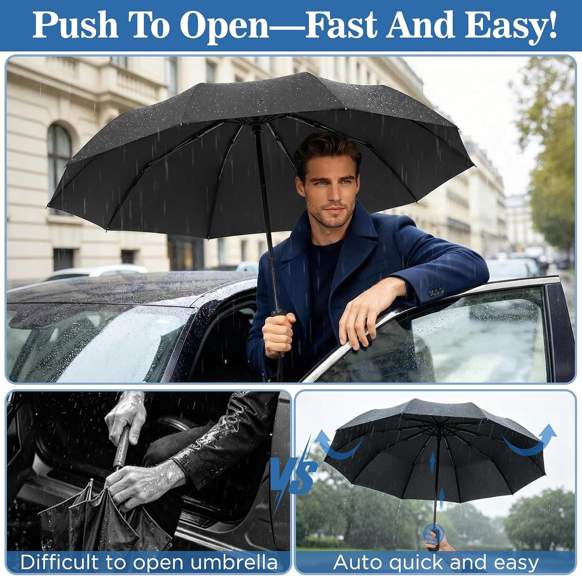 ZOMAKE Travel Umbrella Compact, 45 Inch Windproof Collapsible Portable Small Umbrella For Rain, Automatic Folding Umbrella Lightweight Packable Paraguas For Women Men (1Pc)