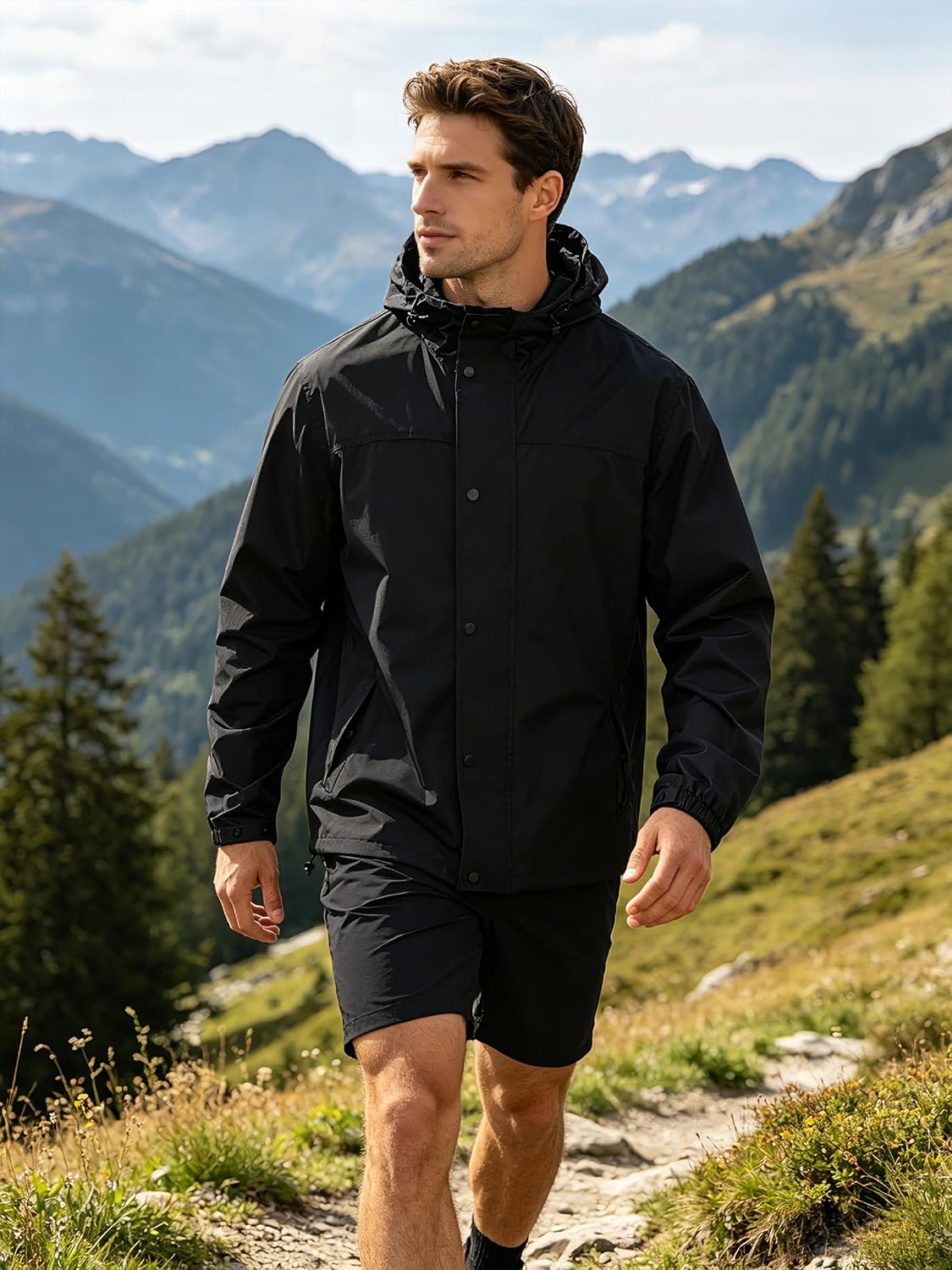 UIQUR Mens Lightweight Packable Waterproof Rain Jacket Windbreaker