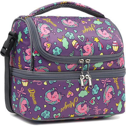FlowFly Double Decker Cooler Insulated Lunch Bag Large Tote for Boys, Girls, Men, Women, With Adjustable Strap,Black