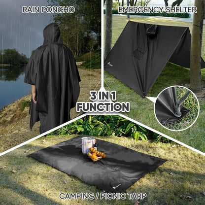 PTEROMY Hooded Rain Poncho for Adults, Reusable Waterproof Raincoat