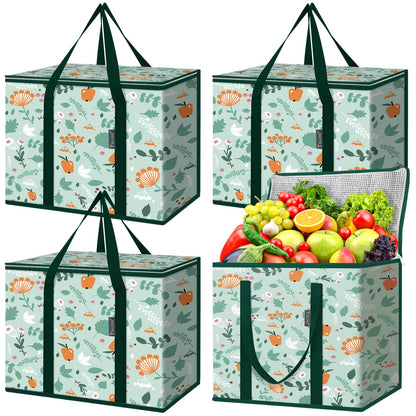 BALEINE Insulated Reusable Grocery Bags with Zippered Top, Large Cooler Bag