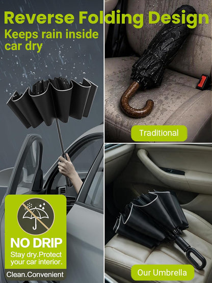 Auto Reverse Folding UV Travel Umbrella, Rain Sun Use, 360 Reflective