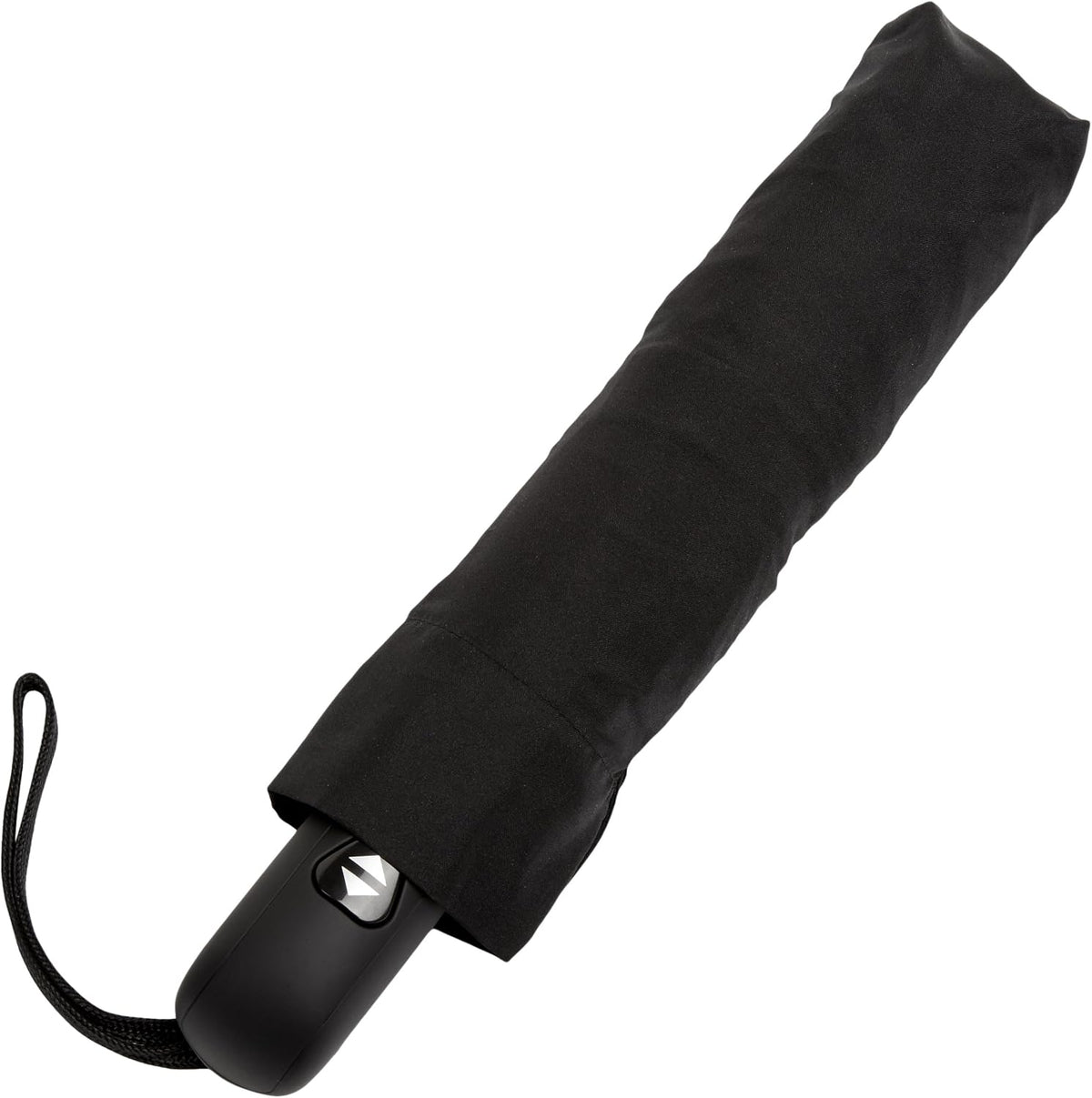 Amazon Basics Round Travel Umbrella with Auto Open/Close Button, Wind-Proof Compact Design, Wind Vent, Strong Alloy Steel Frame, Soft-Grip Handle, Storage Sleeve, 11" When Closed, Black