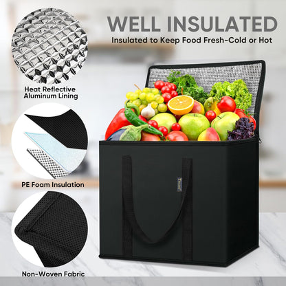 BALEINE Insulated Reusable Grocery Bags with Zippered Top, Large Cooler Bag
