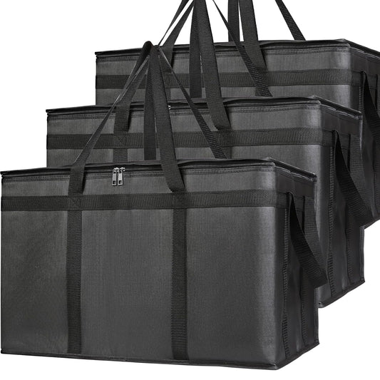 Bodaon 3 Pack Insulated Food Delivery Bags, XXXL Catering Cooler Bag Black