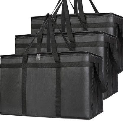 Bodaon 3 Pack Insulated Food Delivery Bags, XXXL Catering Cooler Bag Black