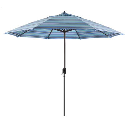 California Umbrella 9' Rd Sunbrella Aluminum Patio Umbrella, Crank Lift, Auto Tilt, Bronze Pole, Pacific Blue