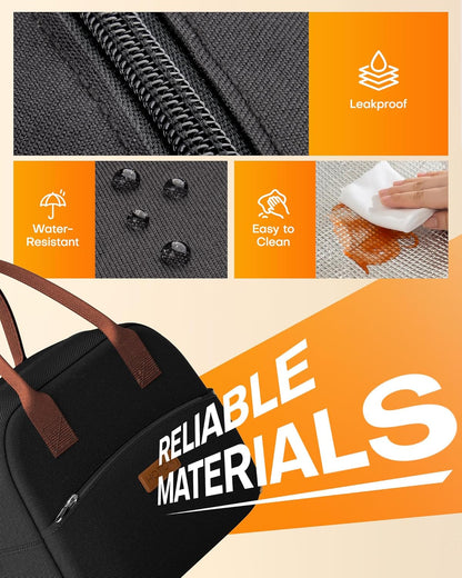 HOTOR Lunch Bag Women Men Insulated Lunch Box Black 10L