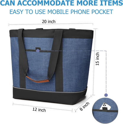 Insulated Cooler Bag, Reusable Grocery Tote Bags for Hot/Cold, Leakproof Thermal Food Delivery Bag for Shopping, Beach, Travel, Picnics
