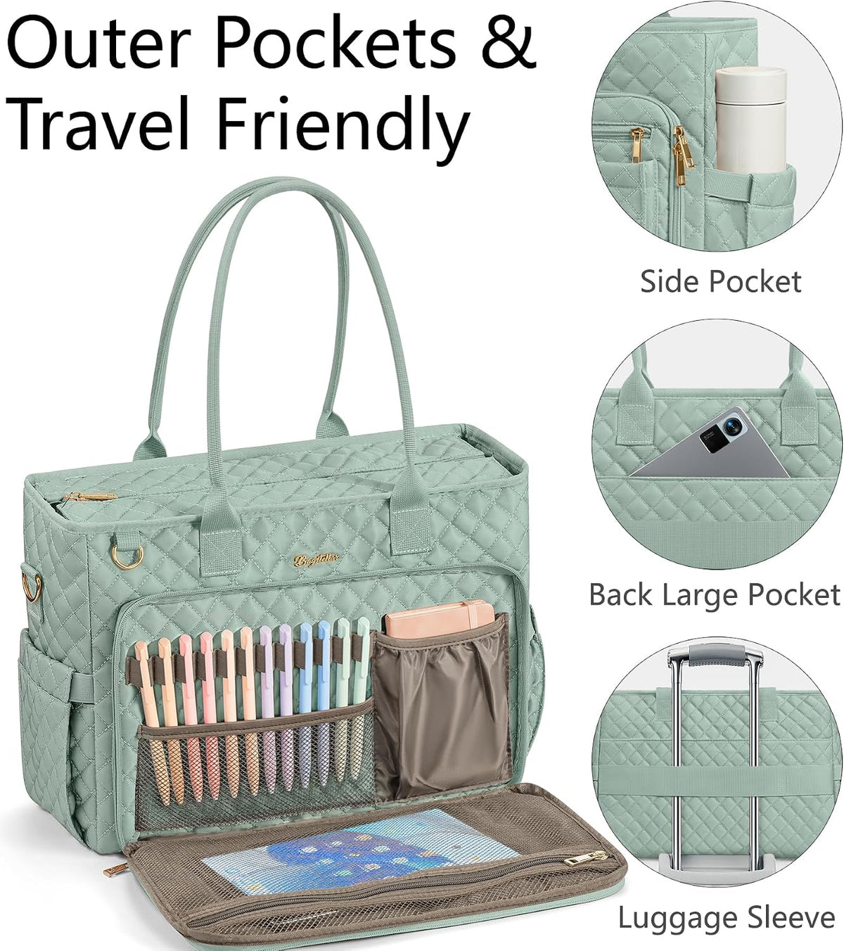 Bagstellar Teacher Tote Bag for Women, 15.6" Laptop Work Tote Computer Bag